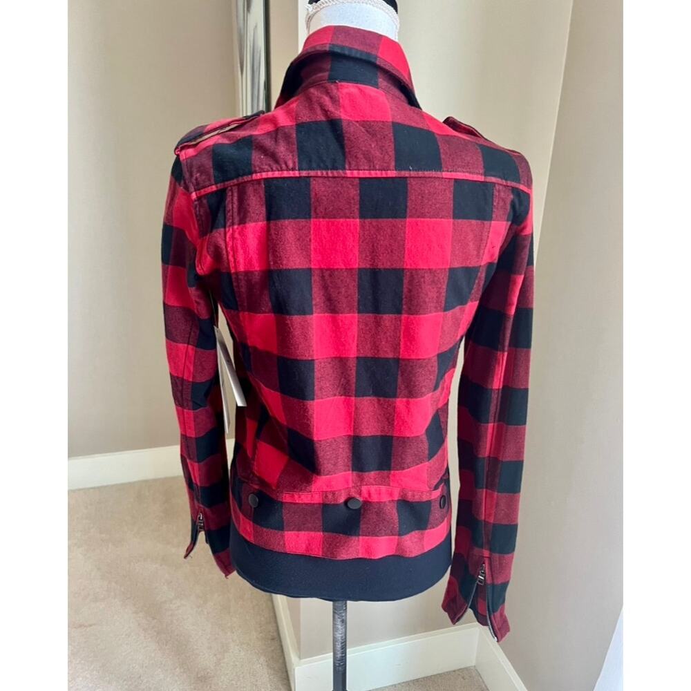 NWT Hudson Cynic red & black plaid asymmetric moto jacket size S - Picture 3 of 7